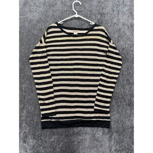 Mudd Y2k Sweater Womens Medium Beige Black Striped Cotton Sequin Knit‎ Ribbed